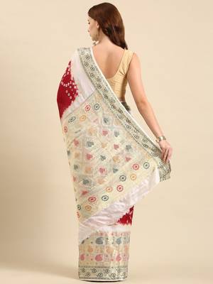 Maroon woven design zari art silk bandhani saree with blouse piece 2