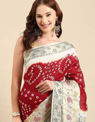 Maroon woven design zari art silk bandhani saree with blouse piece 3
