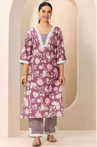 floral printed v-neck kurta with trouser