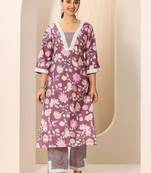 floral printed v-neck kurta with trouser