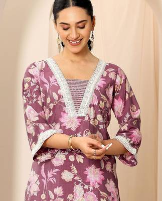 floral printed v-neck kurta with trouser 4