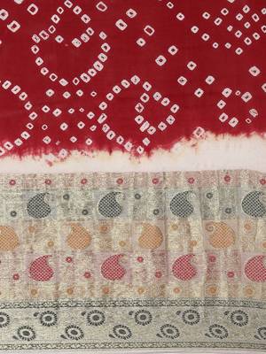Maroon woven design zari art silk bandhani saree with blouse piece 4