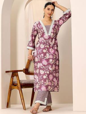 floral printed v-neck kurta with trouser 6