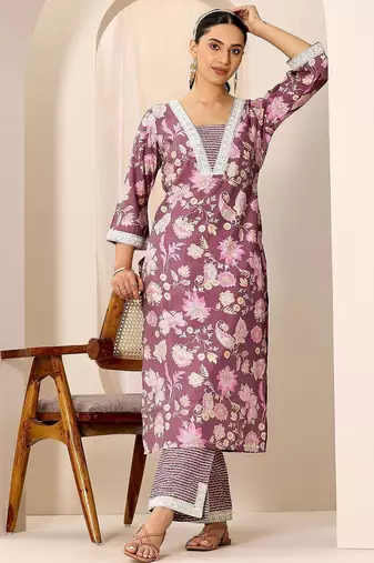 floral printed v-neck kurta with trouser