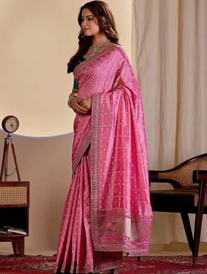 Pink embroidered silk blend designer saree 2