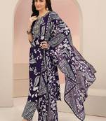 plum purple floral printed cotton blend straight suit set
