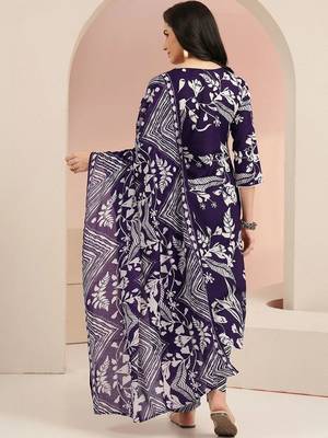plum purple floral printed cotton blend straight suit set 6