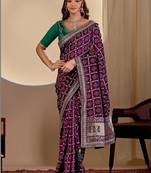 Purple bandhani zari silk blend designer saree