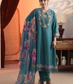 women woven design embroidered a-line kurta with trousers & dupatta