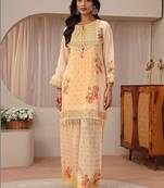 peach floral printed straight kurta set