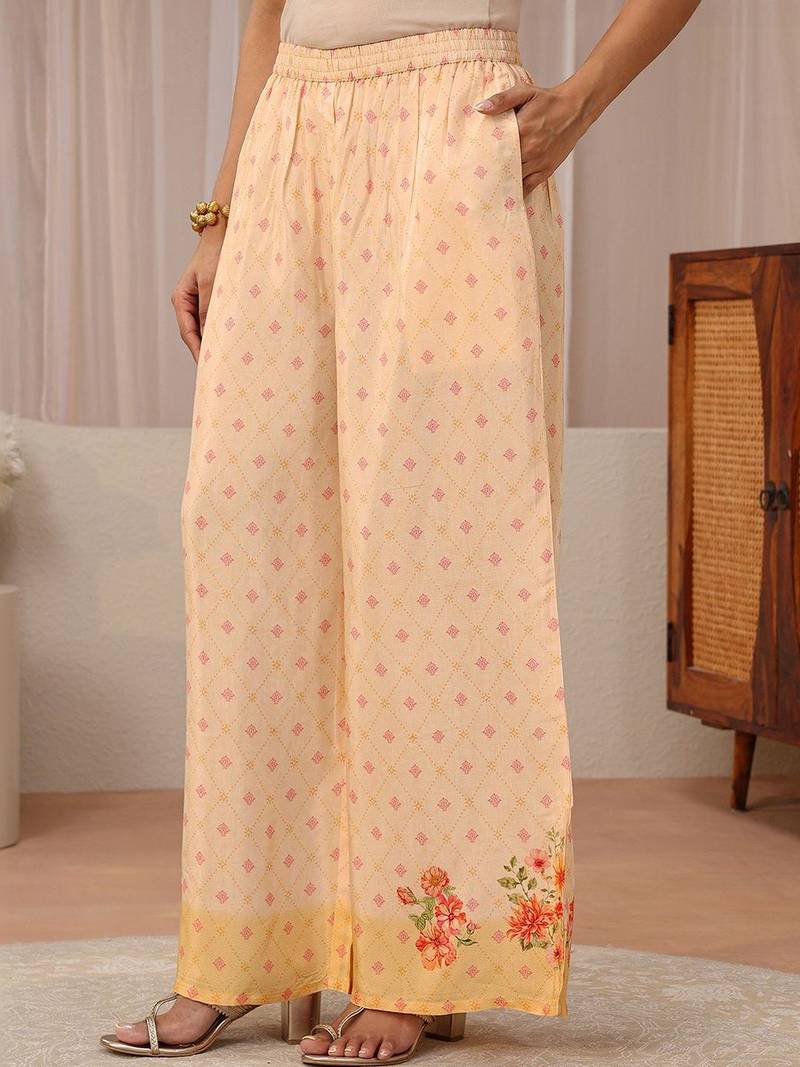 peach floral printed straight kurta set