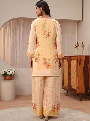 peach floral printed straight kurta set 3