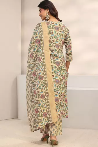 women floral printed regular thread work kurta with trousers & with dupatta