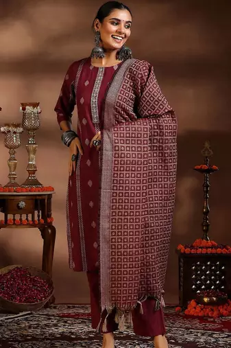 women ethnic motifs regular thread work kurta with trousers & with dupatta