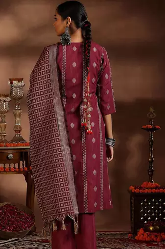 women ethnic motifs regular thread work kurta with trousers & with dupatta