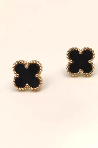 Anti-tarnish, beaded gold border, clover design, women's jewellery, stud back