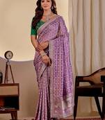 Purple bandhani zari silk blend designer saree