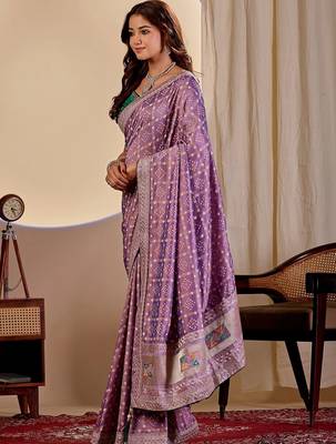 Purple bandhani zari silk blend designer saree 2