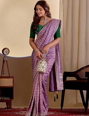 Purple bandhani zari silk blend designer saree 3