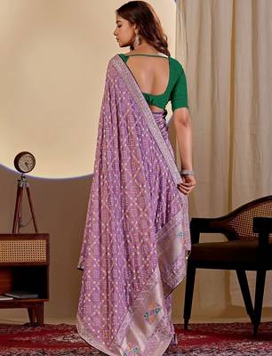 Purple bandhani zari silk blend designer saree 5