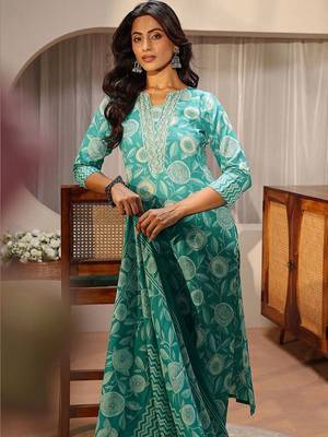 libas blue floral printed straight suit set 3