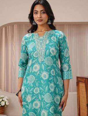 libas blue floral printed straight suit set 5