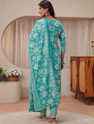 libas blue floral printed straight suit set 6