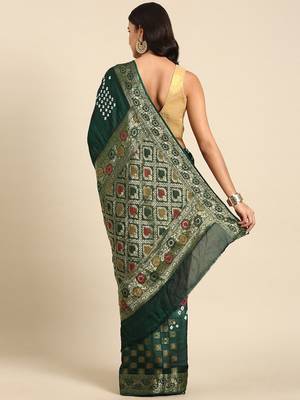 Pink pink & green bandhani printed zari saree 2