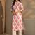 white floral printed straight cotton blend suit set