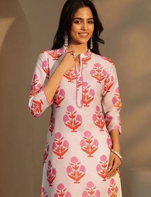 white floral printed straight cotton blend suit set 5