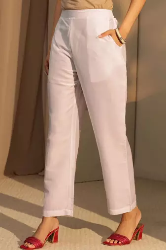 white floral printed straight cotton blend suit set