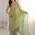 Lime light green satin ethnic embellished party wear matching blouse sarees