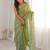 Lime light green satin ethnic embellished party wear matching blouse sarees