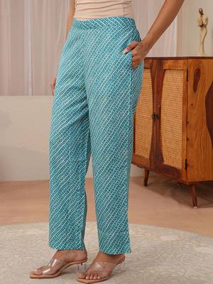 libas blue geometric printed straight suit set 5