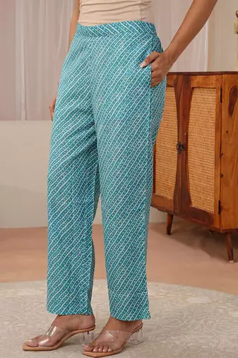 libas blue geometric printed straight suit set