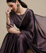 Burgundy burgundy & white embellished  georgette saree