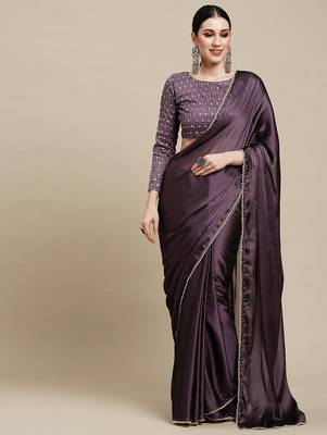 Burgundy burgundy & white embellished  georgette saree 2
