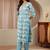 blue floral printed cotton straight suit set