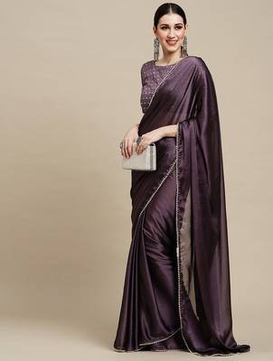 Burgundy burgundy & white embellished  georgette saree 4