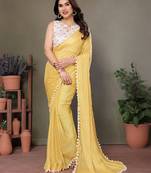 Yellow striped embroidered saree