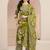 olive green floral printed cotton blend straight suit set