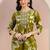 olive green floral printed cotton blend straight suit set