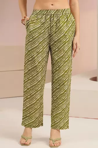olive green floral printed cotton blend straight suit set
