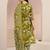 olive green floral printed cotton blend straight suit set