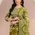 olive green floral printed cotton blend straight suit set