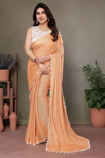Peach striped saree with blouse piece