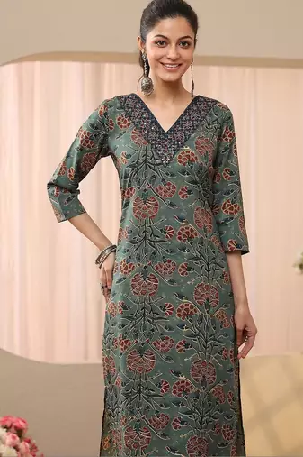 women floral printed regular kurta with trousers & with dupatta