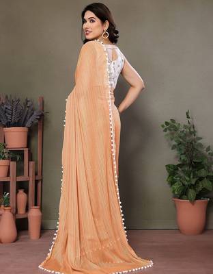 Peach striped saree with blouse piece 2