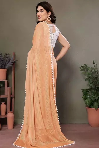 Peach striped saree with blouse piece