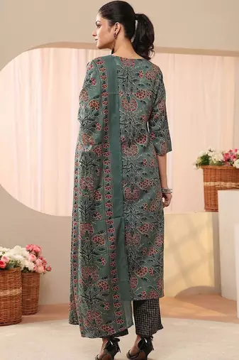 women floral printed regular kurta with trousers & with dupatta